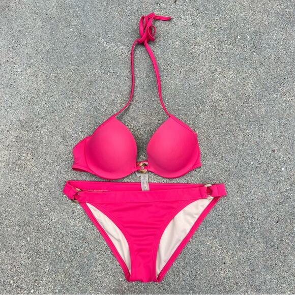 Victoria’s Secret Pink Halter Pushup Bikini 34B / Small - Picture 1 of 7
